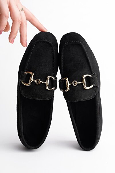 MUGGO Mona Garantili Metal Tokalı Deri Kadın Loafer Günlük Ayakkabı