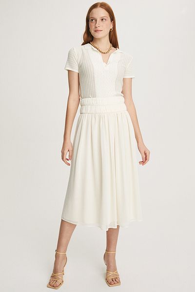 Perspective Lily Regular Fit Midi Length High Waist Ecru Color Skirt