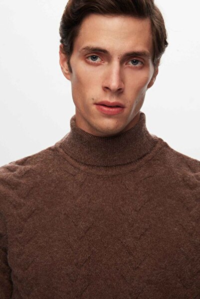D'S Damat Groom Regular Fit - Καφέ πουλόβερ με σχέδιο ζακάρ