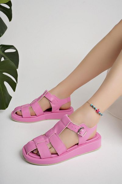 MUGGO DOSSİ Buckle and Ankle Strap Wedge Heeled Women's Sandals