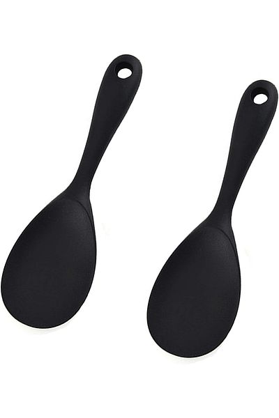 BURCU 2 Pieces Silicone Hard Tip Short Rice Spoon Black