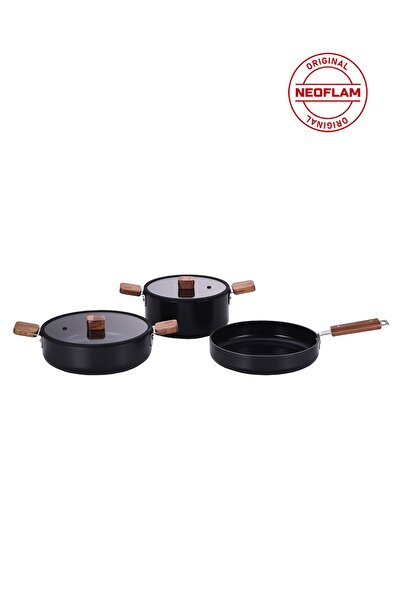 NEOFLAM Bıen Alüminyum Döküm Tencere Seti Siyah 5 Parça