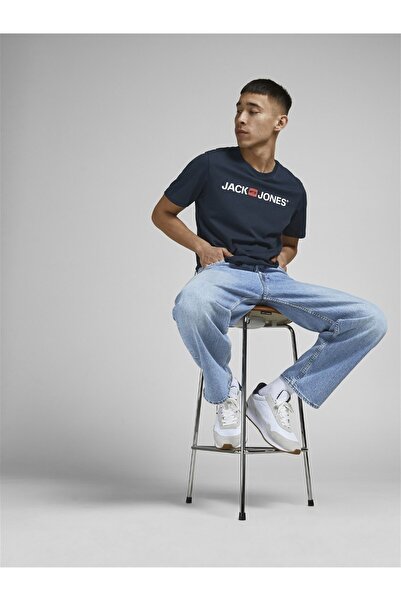 Jack & Jones Ανδρικό μπλουζάκι με λογότυπο Jjecorp Tee Ss Crew Neck Noos 12137126 Navy Blazer/λεπτή εφαρμογή