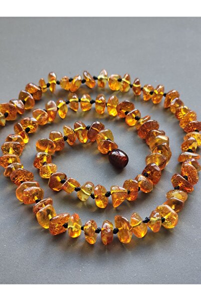 Kehribar Sarayı قلادة نسائية من العنبر المهدئ بلون العسل مقاس 50 سم