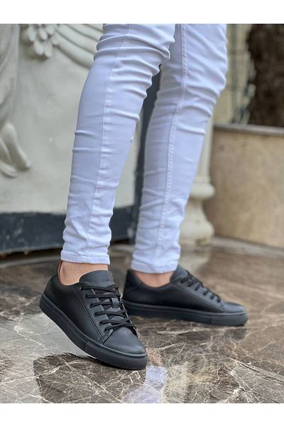 BOA KB-122 Black Skin Black High Sole Lace Up Casual Men's Shoes