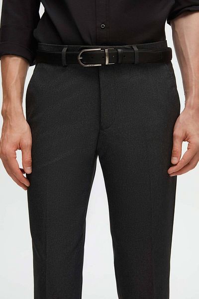 D'S Damat Παντελόνι από ύφασμα Anthracite Groom Slim Fit Dobby