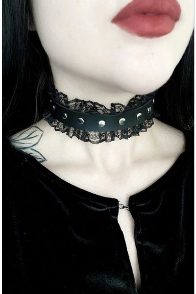 DarkellaStore Gothic Lolita Laced Studded Leather Choker Neck Collar