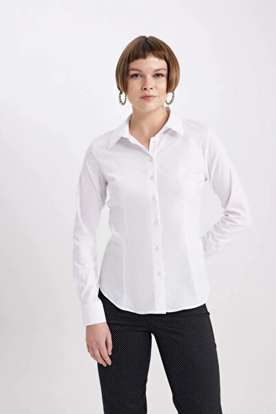 DeFacto Cămașă cu mânecă lungă pentru femei I5278az/wt34 Alb