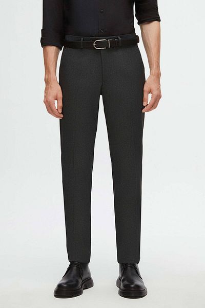 D'S Damat Παντελόνι από ύφασμα Anthracite Groom Slim Fit Dobby