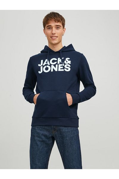 Jack & Jones Jjecorp Logo Sweat Hood Noos Men's Sweat 12152840 Reg /Large Print/Navy Blazer