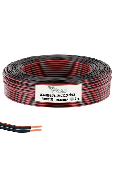 Poke 100 Metre 2x0,50mm Siyah Kırmızı Çizgili Elektrik Ses ve Hoparlör Kablos...