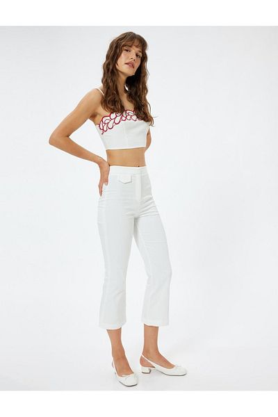 Koton Off-White Women's Trousers 4Sak40287Uw