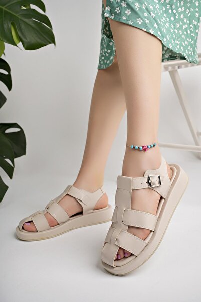 MUGGO DOSSİ Buckle and Ankle Strap Wedge Heeled Women's Sandals
