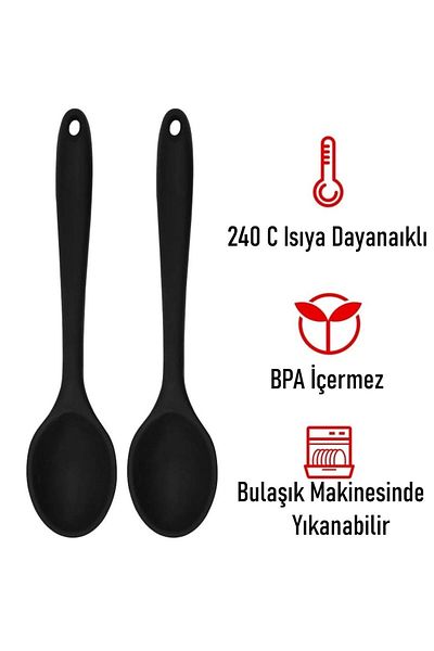 BurcuBilluriye Burcummm Set of 2 Black Silicone Long Mixing Spoons