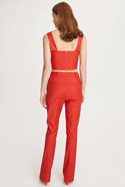 Perspective Adiele Slim Fit Long Length Red Color Women's Trousers