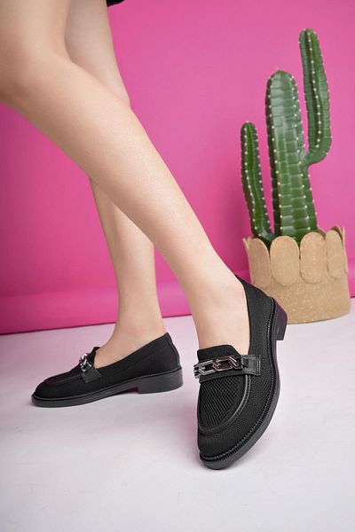 MUGGO Viola Guaranteed Knitwear Metal Buckle Women's Loafer Casual Shoes