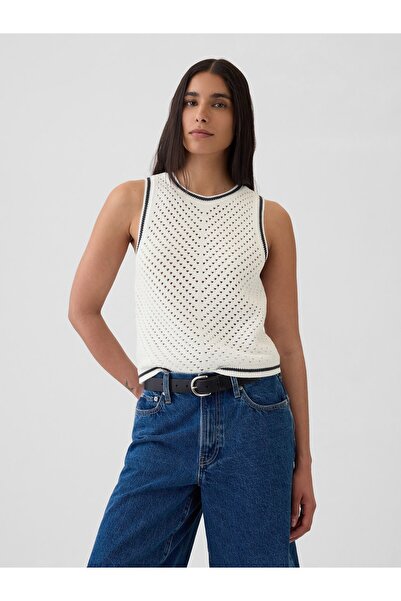 GAP Kadın Kırık Beyaz Kroşe Örgü Desenli Kazak