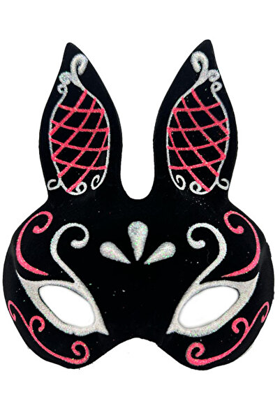 Mustran قناع أرنب أسود اللون أحمر أبيض لامع أسود من جلد الغزال 18x16 سم