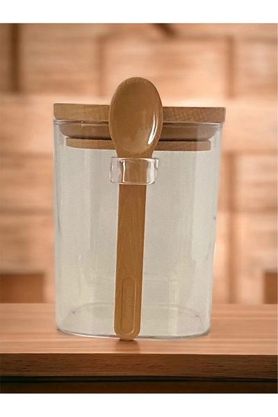 Royaleks Group Crystal Plastic Spice Storage Container with Square Bamboo Lid and Spoon 500ml (1 Piece) Royaleks-Hs501
