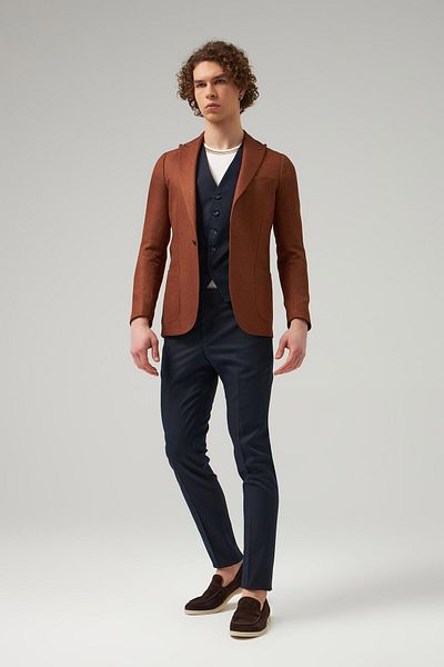 Twn CamelSlimFit ViscoseMonoCollar Suit - Dobby Combination