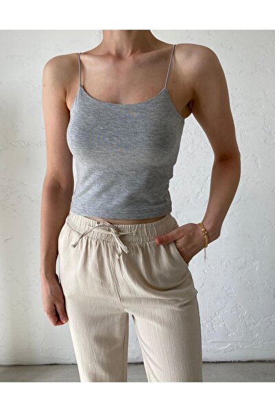 Bade Butik توب قصير تينا (40 سم) بحمالات خيطية رمادية فاتحة