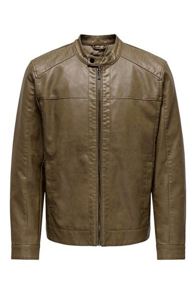 Only & Sons Ανδρικό δερμάτινο παλτό και μπουφάν Onsmike Pu Racer - Otw Vd Noos 22012339   demitasse