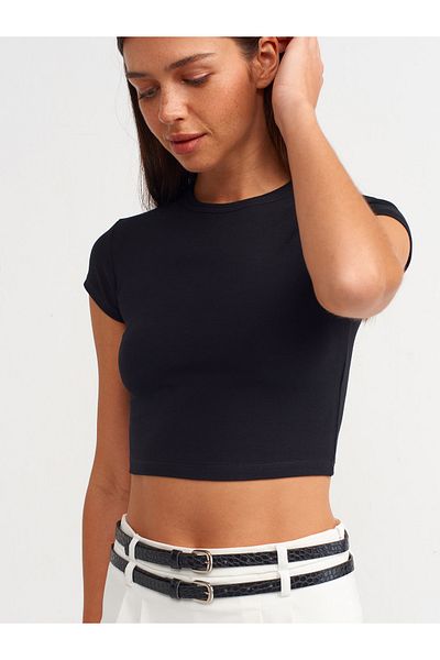 Dilvin 30936 Body Sitting Crop Top-Μαύρο