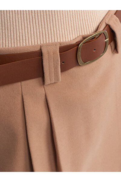 Dilvin 80830 Double Belted Mini Shorts Skirt-Camel