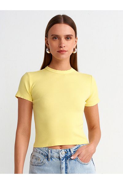 Dilvin 30457 Tricou cu efect de spălare-Galben