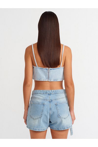 Dilvin 71673 Fustă albastru cu pantaloni scurti din denim - Curea lungă