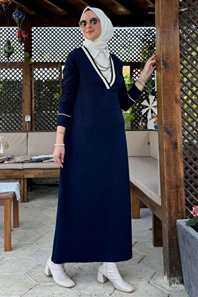 Rabia Şamlı Πλεκτό φόρεμα Navy Blue - Σεπτέμβριος με πουκάμισο