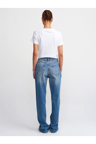 Dilvin 71427 Pantaloni largi din denim cu aspect vintage-albastru
