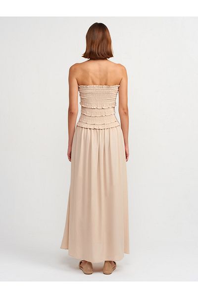 Dilvin 91220 Beige Strapless Gipe Detailed Dress