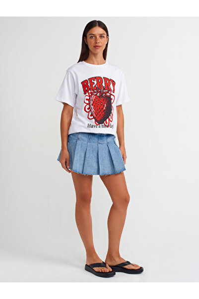 Dilvin 31064 Μπλουζάκι με στάμπα σε λευκό λαιμόκοψη