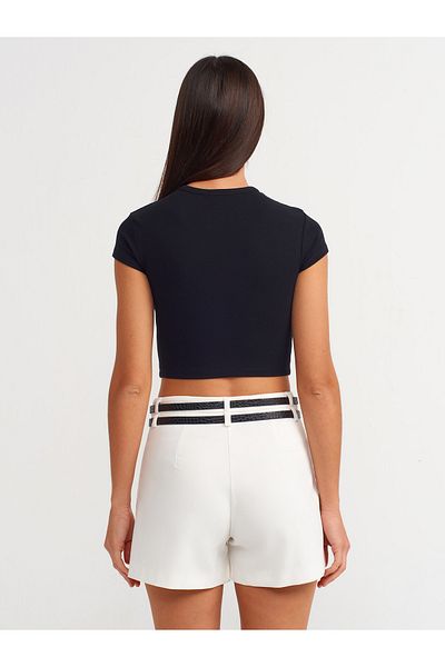 Dilvin 30936 Body Sitting Crop Top-Μαύρο