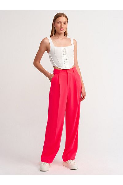 Dilvin 7954 Pantaloni drapați cu talie înaltă - N.Roz