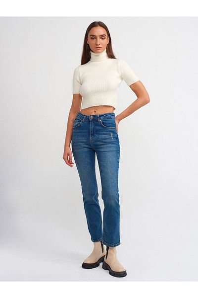Dilvin 71387 Pantaloni din denim cu picior din lycra-Tint