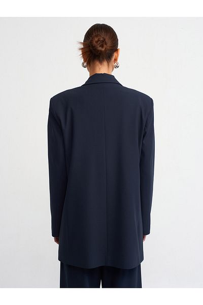 Dilvin 60729 Oversize Blazer Jacket-Μπλε ναυτικό