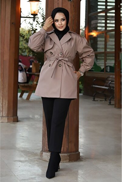 ALNİSS COLLECTİON Önü Düğme Detaylı Kruvaze Yaka Trençkot