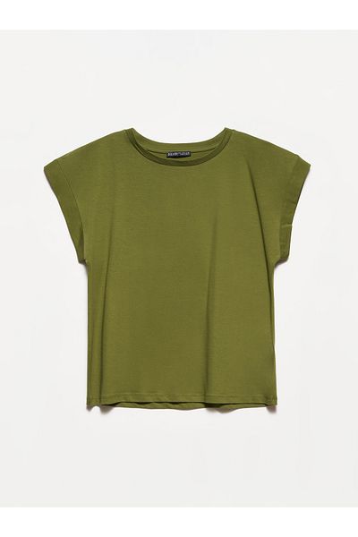 Dilvin 3504 Tricou bumbac kaki cu decolteu rotund