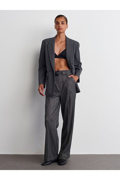 Dilvin 71526 Gray Trousers with High Waist and Belt
