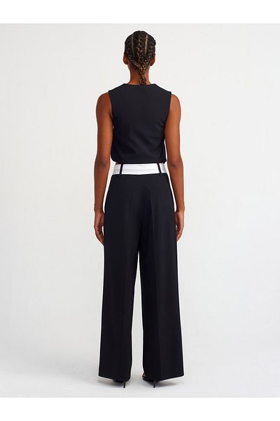 Dilvin 71532 Black Contra Waisted Sewing Fit Trousers