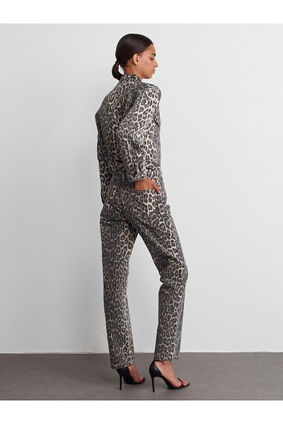 Dilvin 71699 Leopard Patterned Mink Straight Denim Pants