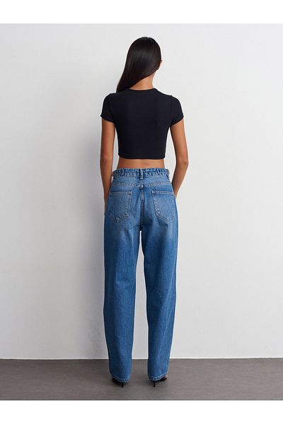 Dilvin 71690 Pantaloni albaștri din denim tăiați cu balon