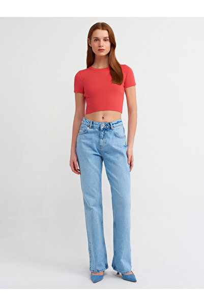 Dilvin 10357 Bisiklet Yaka Kısa Kol Crop Kazak-A. Kırmızı