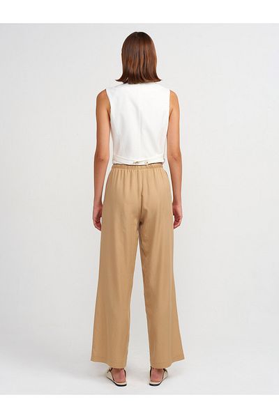 Dilvin 71535 Camel Colored Wide Leg Special Cut Trousers