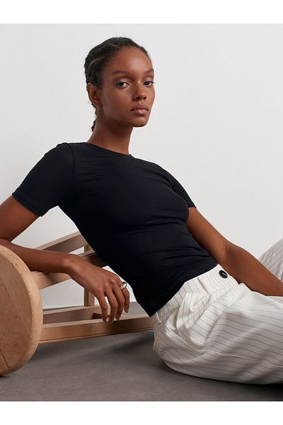 Dilvin 30747 Crew Neck Black Basic T-shirt