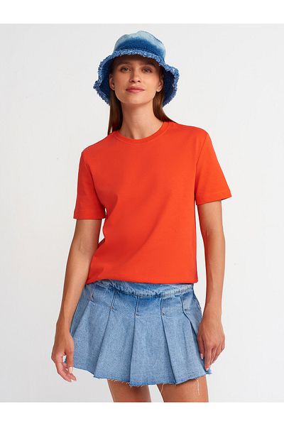 Dilvin 31069 Red Cotton Crew Neck T-shirt