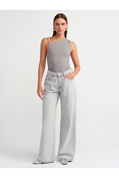 Dilvin 20861 Model Asymmetrical Gathered Gray Ball