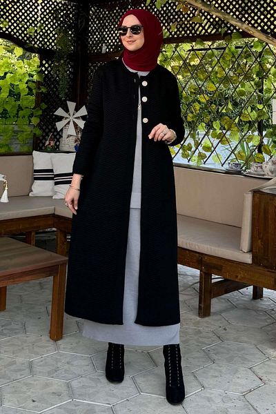 Rabia Şamlı Μαύρη ζακέτα Kinem Steel Knitted Knitwear